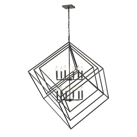 Z-Lite Euclid 12 Light Chandelier, Matte Black 457-12MB